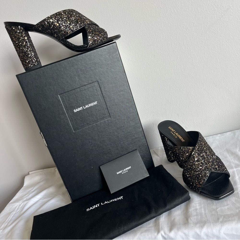 NEW | SAINT LAURENT Glitter YSL Shimmer Lou Lou 95 Sanda Midnight Nero Sz. 37.5 - Picture 2 of 12